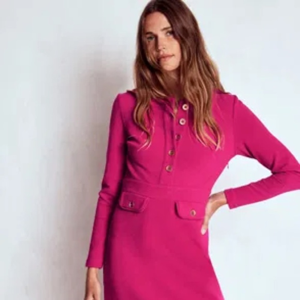 Pink Ottoman Long Sleeve Knit Dress with Button Front